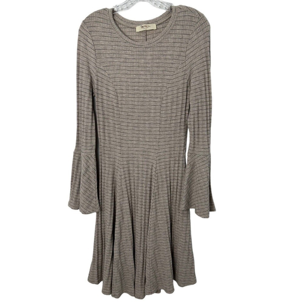 A Beautiful Soul Women's Neutral With Black Fit Flare Dress Bell Sleeve Size X